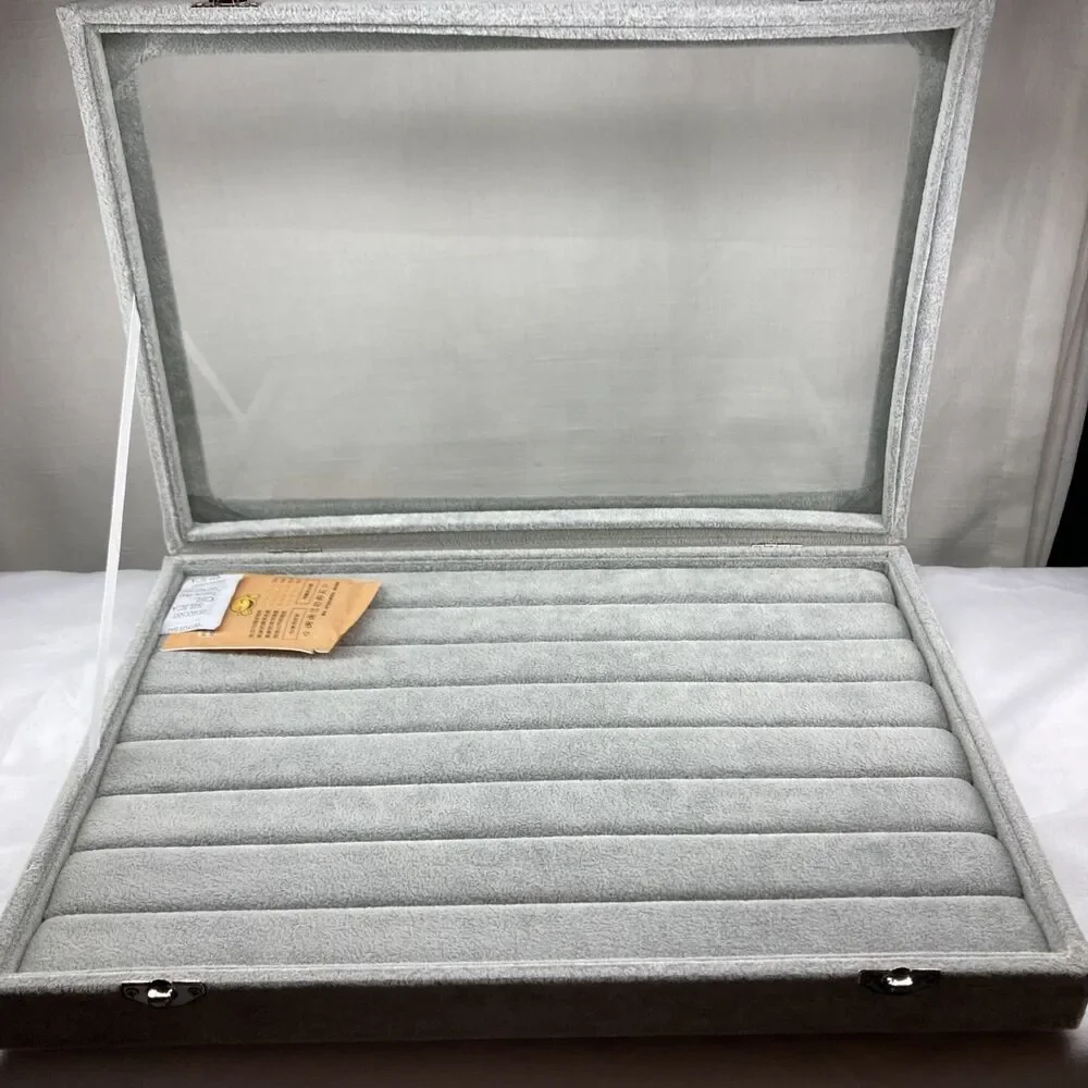 Grey Velvet Jewelry Ring Display Organizer Case. New In Box